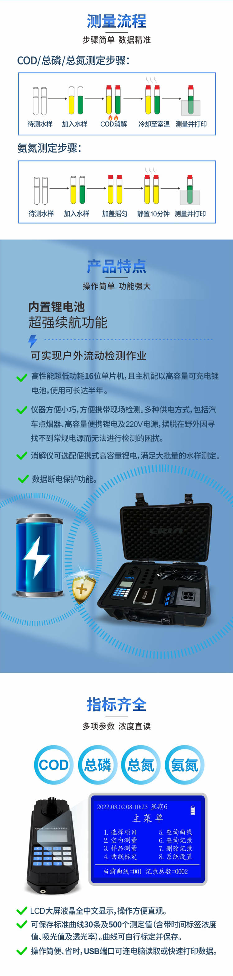 便攜式多參數(shù)COD、氨氮、總磷、總氮水質(zhì)測定儀