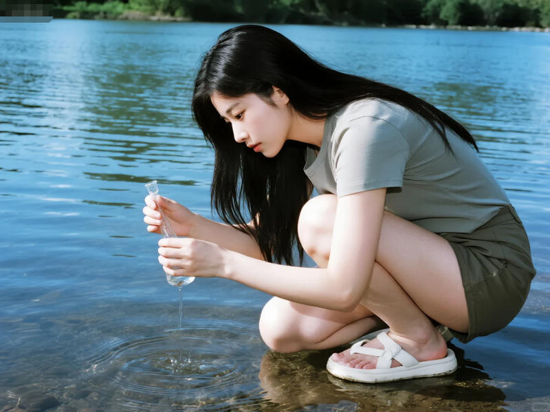 水庫(kù)水源現(xiàn)場(chǎng)取水樣圖